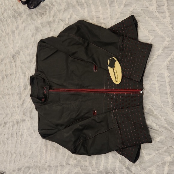 Black leather Tina Brunelli jacket with red detail size GG, new with tags! - Picture 1 of 12